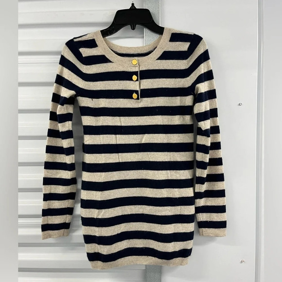 AQUA Cashmere Bloomingdales Exclusive Striped Crewneck with Gold Buttons size XL - Picture 5 of 12